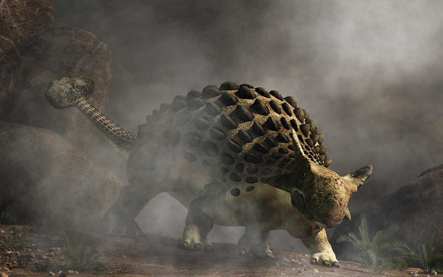 Ankylosaurus In Fog Digital Art