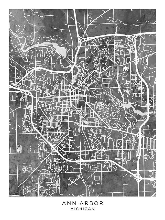 Ann Arbor Michigan City Street Map #54 Digital Art by Michael Tompsett