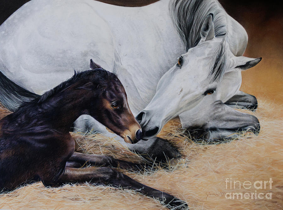 Mare And Foal Pastel - Anna and Dani by Joni Beinborn