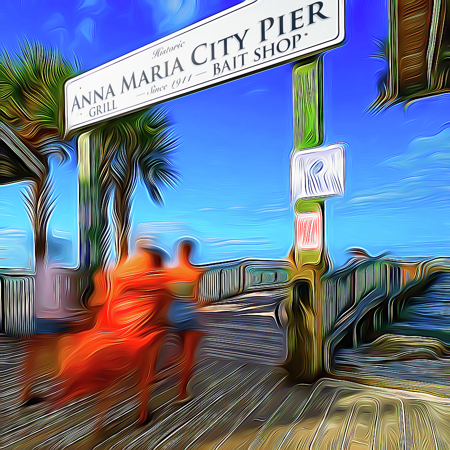 Anna Maria City Pier Mixed Media - Anna Maria City Pier Waving Dress  by Rolf Bertram