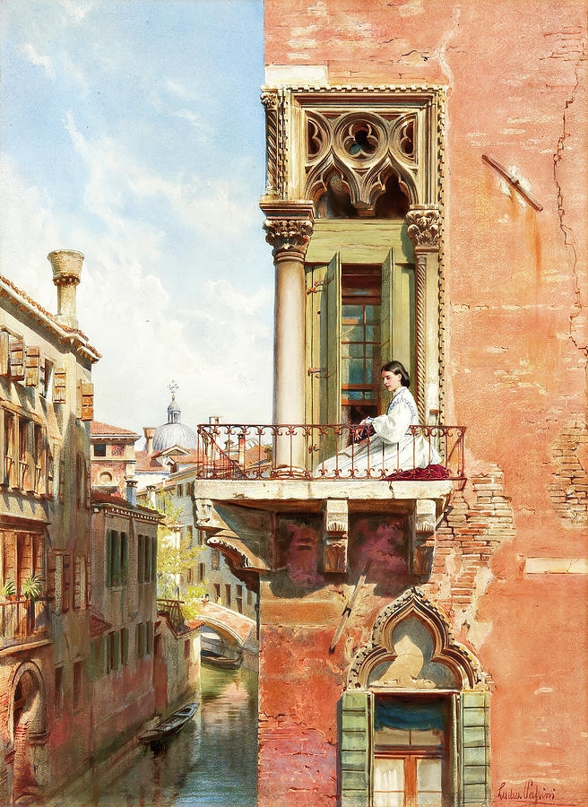 Anna Passini On The Balcony Of Palazzo Priuli In Venice Painting