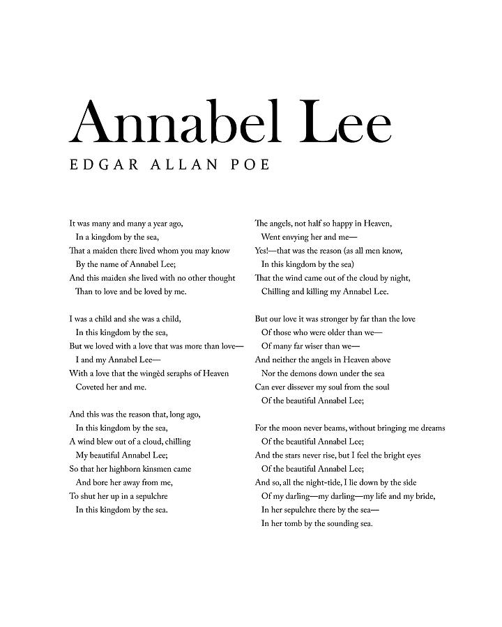 Typography Digital Art - Annabel Lee - Edgar Allan Poe - Poem - Literature Print by Studio Grafiikka