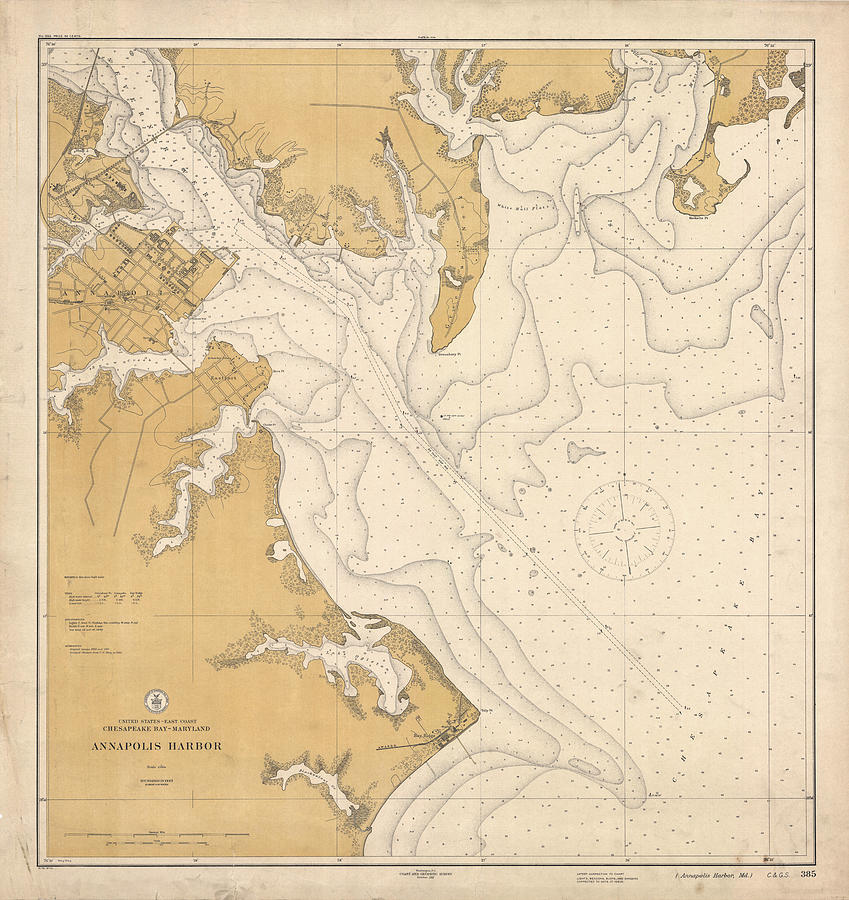 Annapolis Harbor 1911, Coast and Geodetic Survey Chart 385 Digital Art by Nautical Chartworks