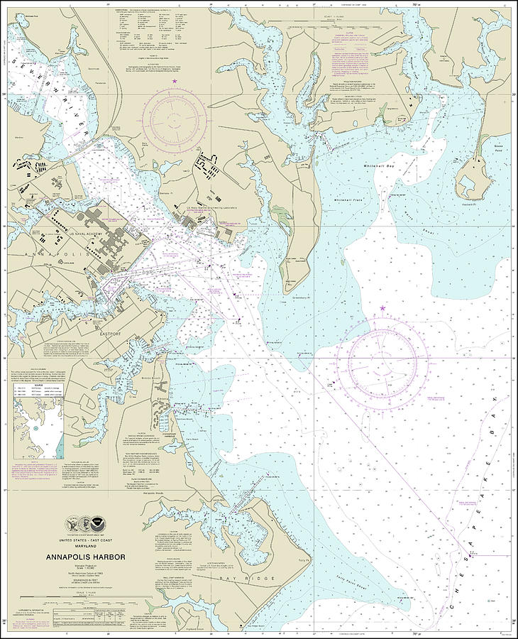 Annapolis Harbor Nautical Chart 12283 No Borders Digital Art by John ...