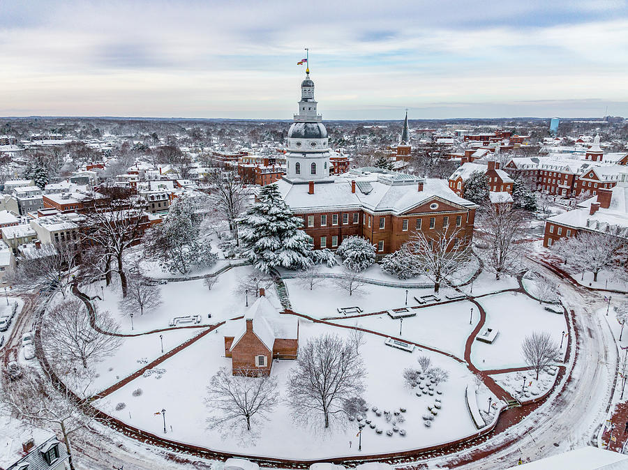 Annapolis Maryland State House Snow 1 Photograph by Mid Atlantic Aerial ...