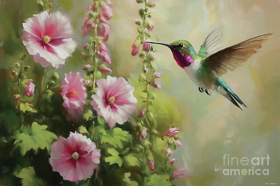 Annas Hummingbird In The Hollyhock Painting by Tina LeCour Annas Hummingbird In The Hollyhock Painting by Tina LeCour