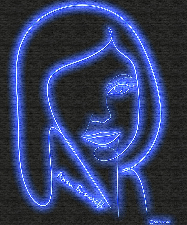 Anne Bancroft neon portrait Digital Art by Movie World Posters