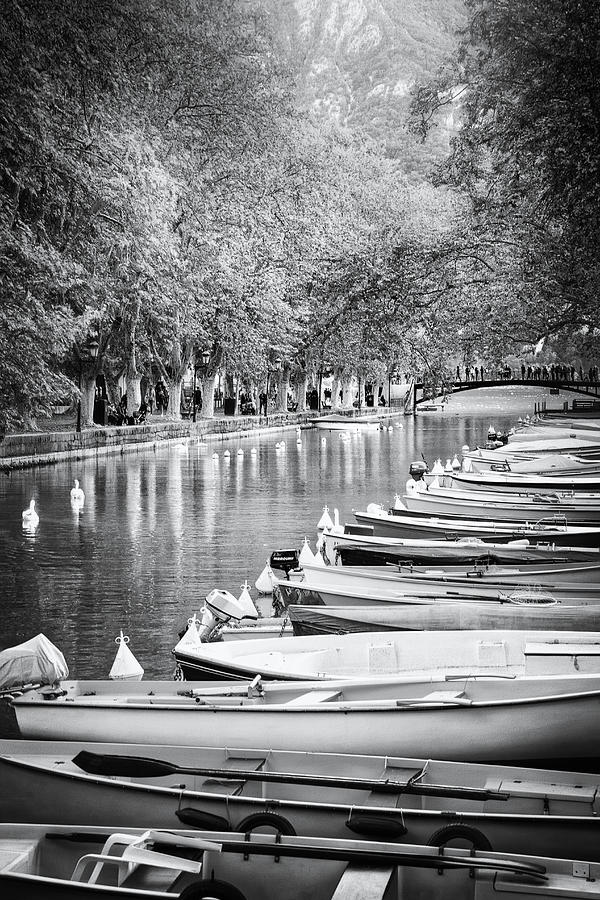 Annecy France Canal du Vasse Black and White  Photograph by Carol Japp