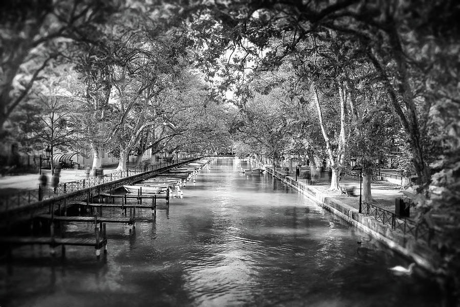 Annecy France Idyllic Canal du Vasse Black and White  Photograph by Carol Japp