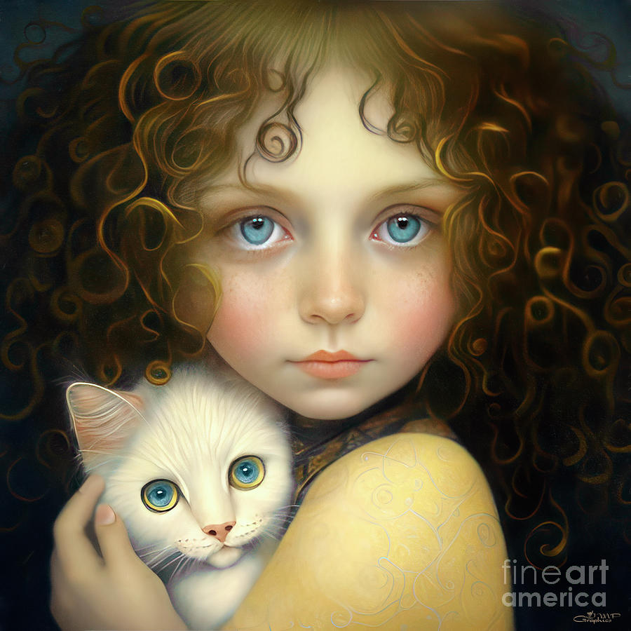 Annie and her Kitten Digital Art by Jutta Maria Pusl