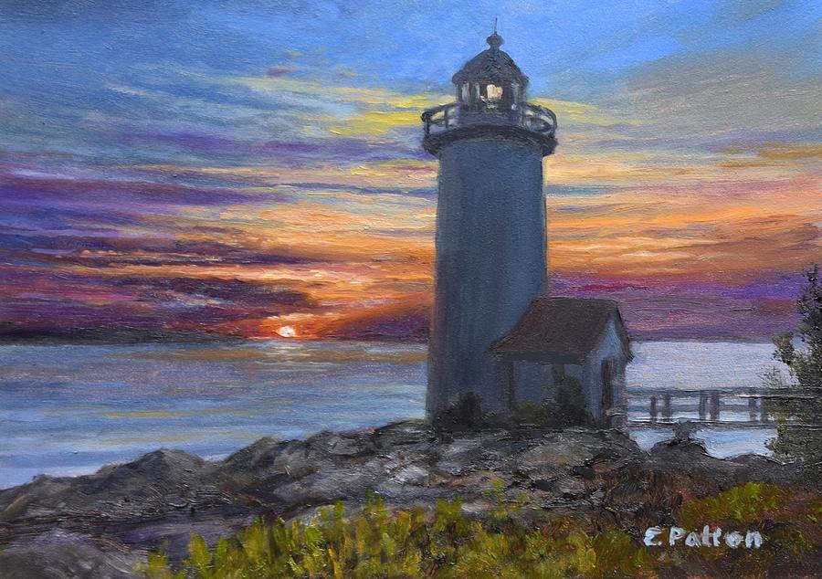 Annisquam Light Sunset Painting by Eileen Patten Oliver