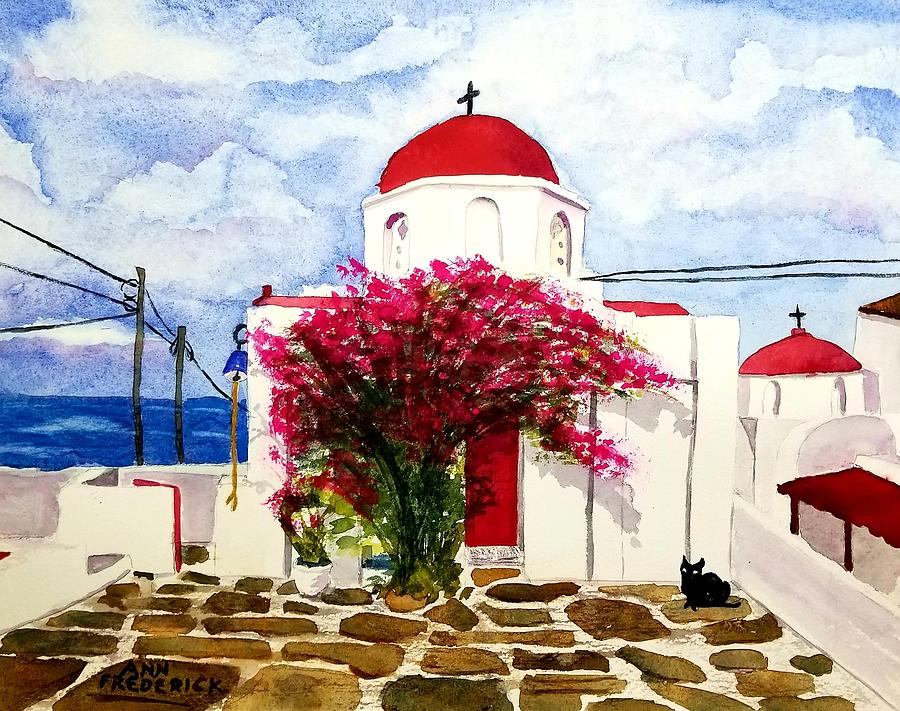 Anns Santorini Painting by Ann Frederick