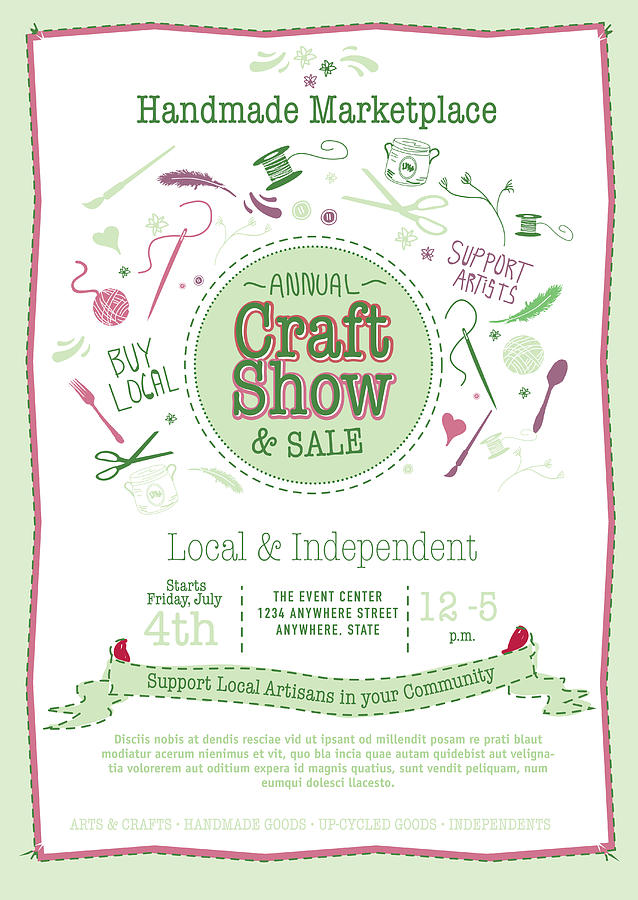Annual Craft Show and Sale Poster Invitation green, pink colors Drawing by JDawnInk