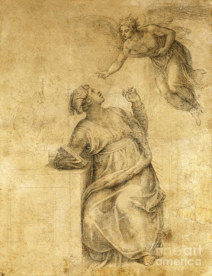 Annunciation to the Virgin Drawing by Michelangelo Buonarroti