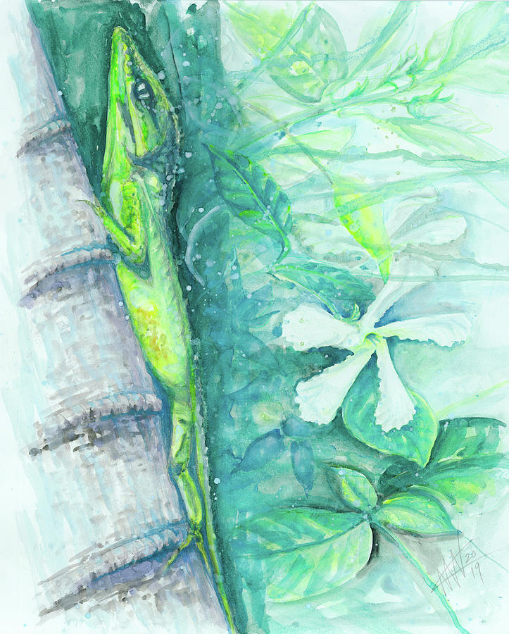 Anole and Jasmine Painting by Ashley Kujan