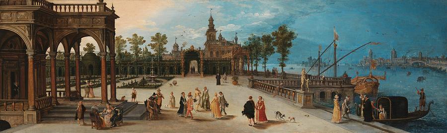 Anonymous  Painting On A Virginal Lid With An Elegant Company On A Terrace In A Venice Inspired Envi Painting
