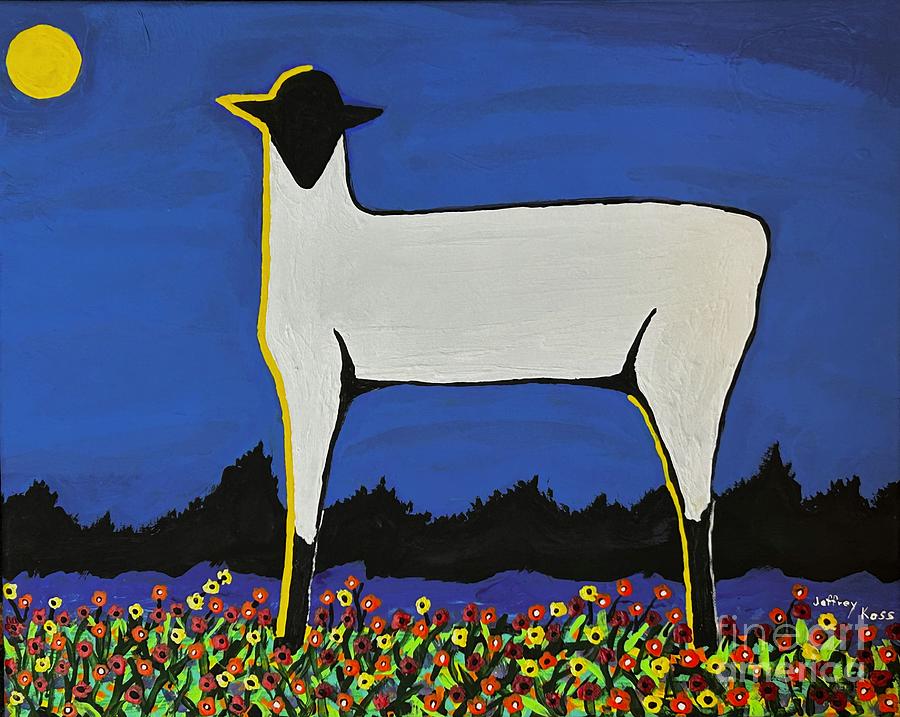 Sheep Painting - Another Sheep On Blue Monday . by Jeffrey Koss