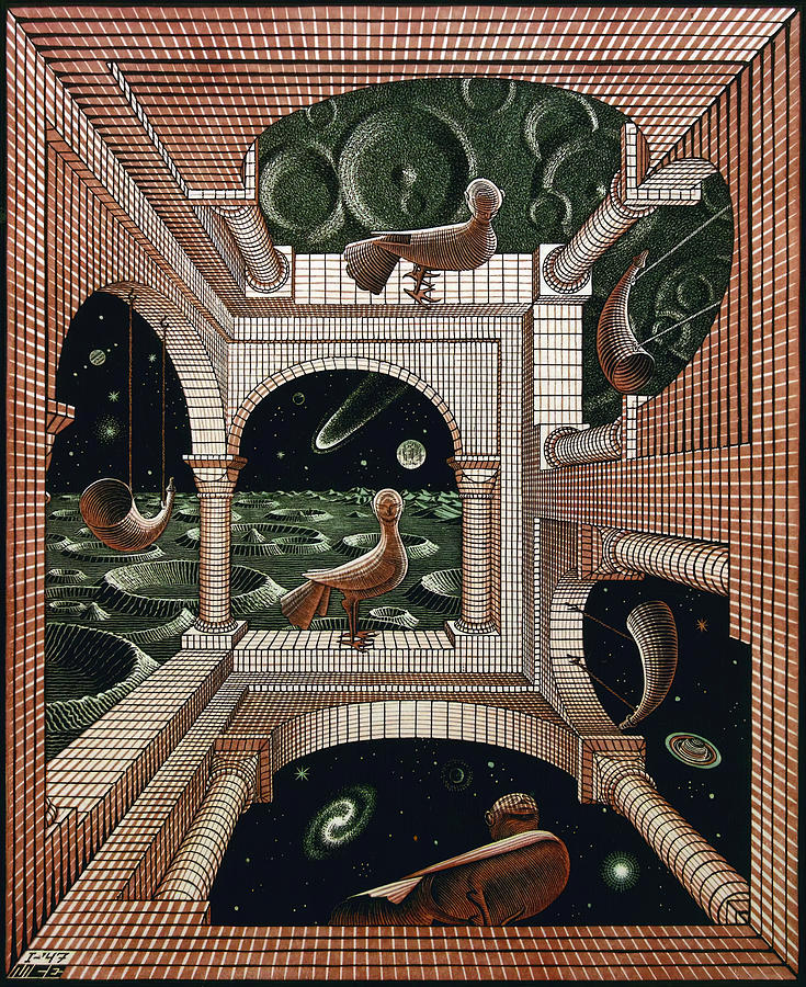 Vintage Painting - Another World II by M C Escher