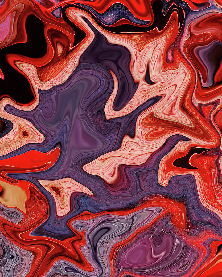 Ansel -  Contemporary Abstract - Fluid Painting - Marbling Art - Violet, Red Orange Digital Art by Studio Grafiikka