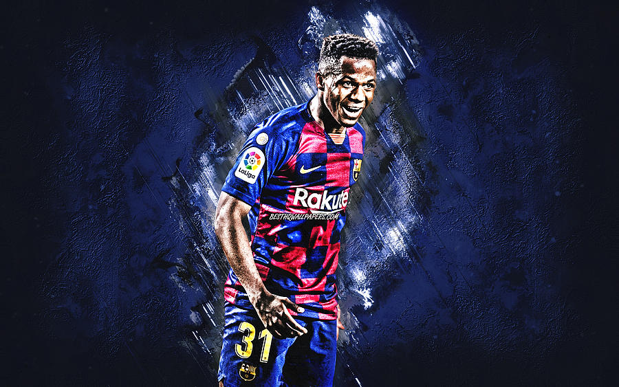 Ansu Fati FC Barcelona portrait blue stone background football ...