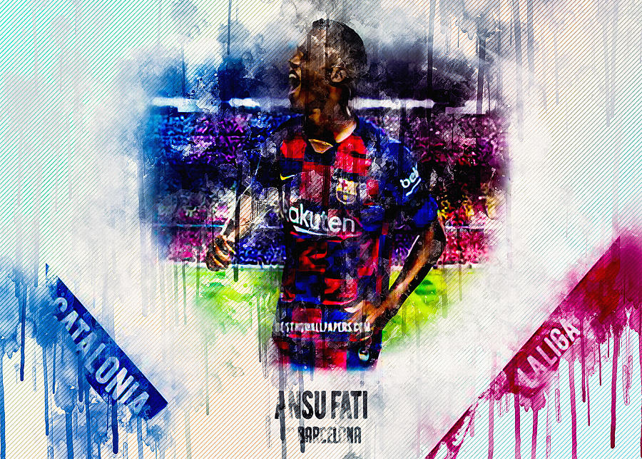 Ansu Fati Fc Barcelona Portrait Spanish Footballer Midfielder Digital ...