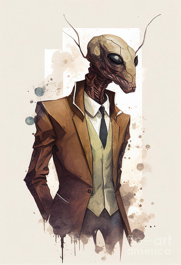 Ant Painting - Ant in Suit Watercolor Hipster Animal Retro Costume by Jeff Creation