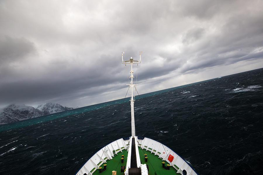 Antarctic research ship showing the roll in rough seas approaching elephant island Photograph by Burroblando