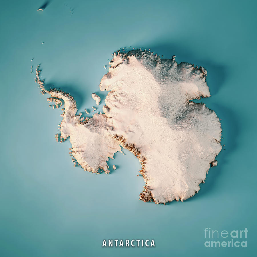 Map Digital Art - Antarctica 3D Render Topographic Map Neutral by Frank Ramspott