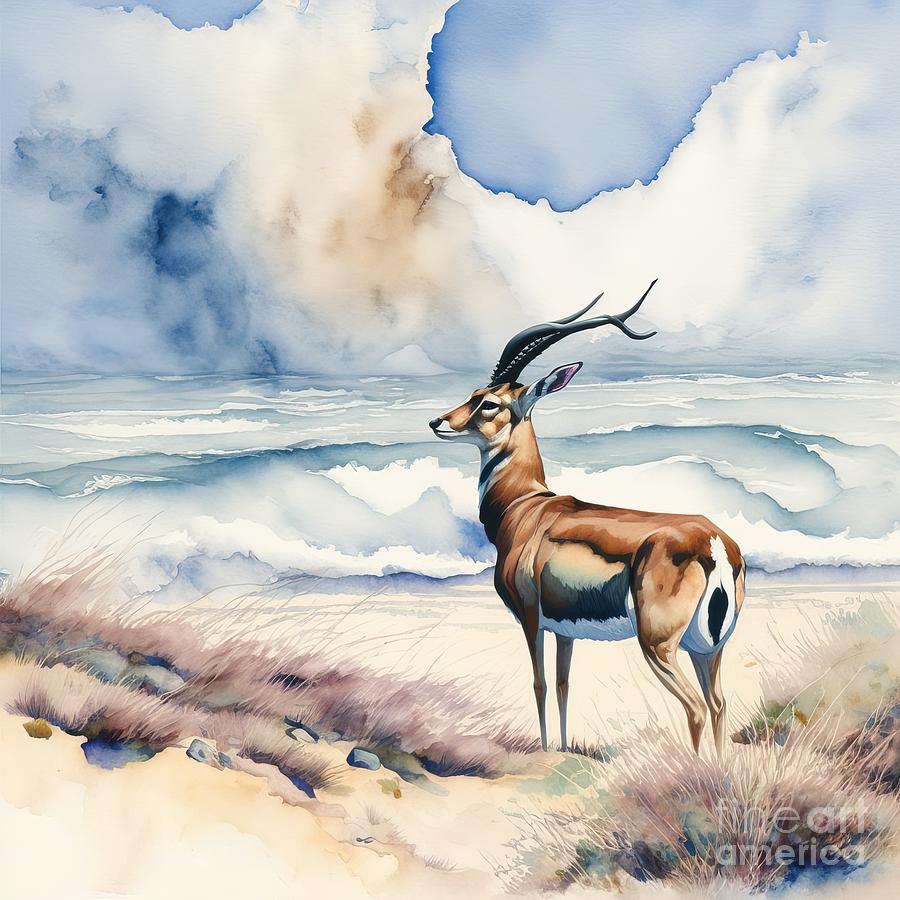 Nature Painting - Antelope at the beach  by N Akkash