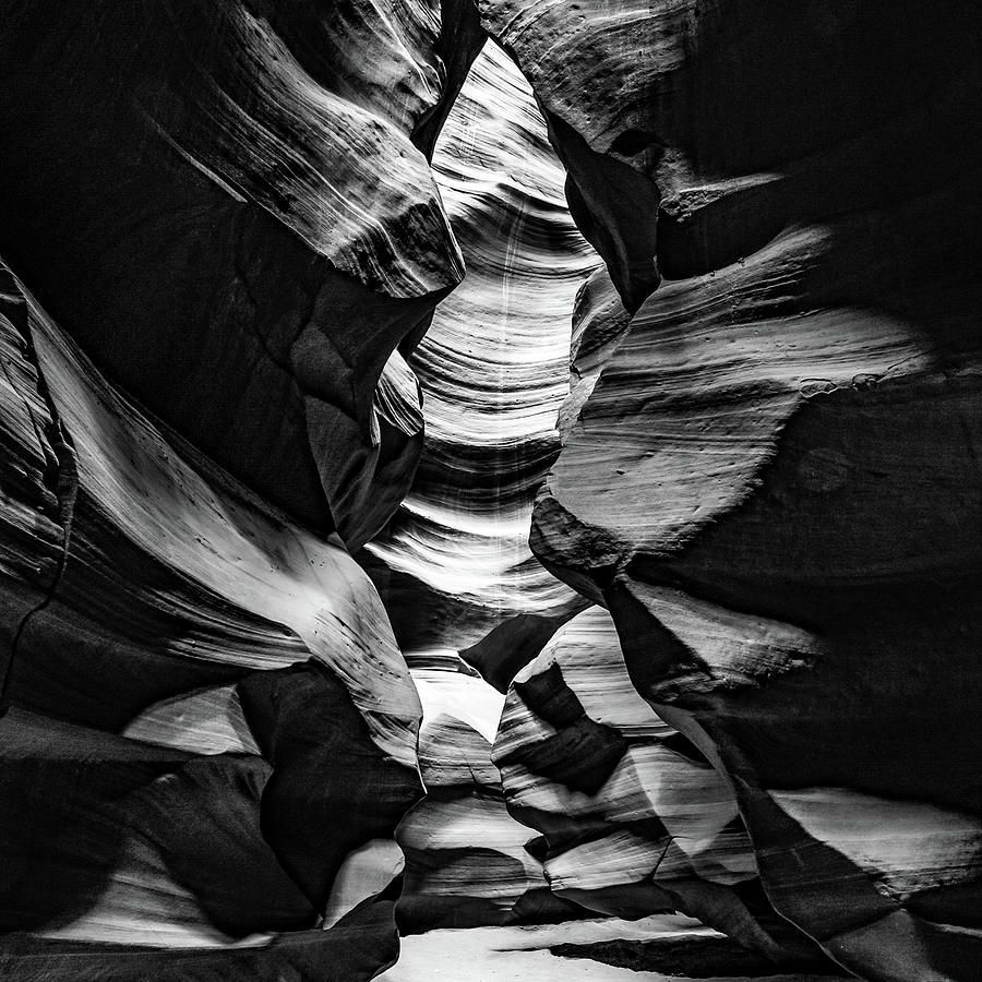 Antelope Canyon Inner Sanctum - Bw 1x1 Monochrome Photograph
