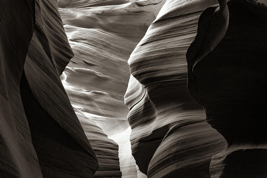 Antelope Canyon Lights and Shadows - Sepia Edition Photograph by Gregory Ballos