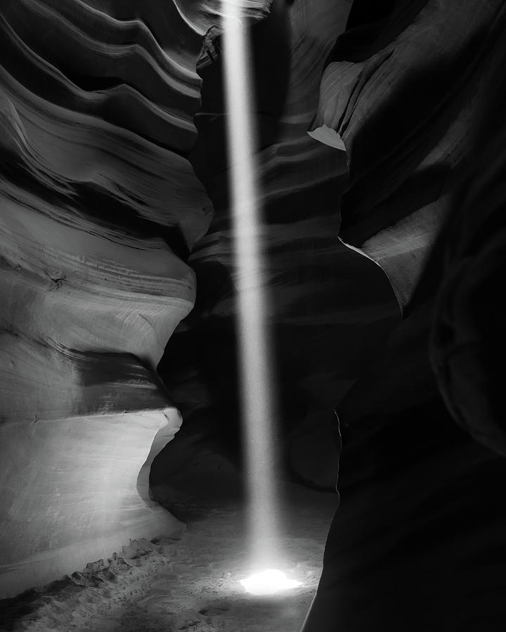 Antelope Canyon Phantom Light - Black and White Photograph by Gregory Ballos