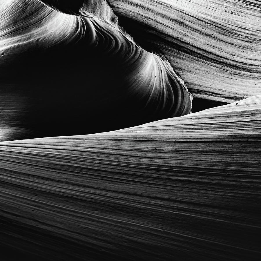 Antelope Canyon Shades Of Light - Black and White Photograph by Gregory Ballos