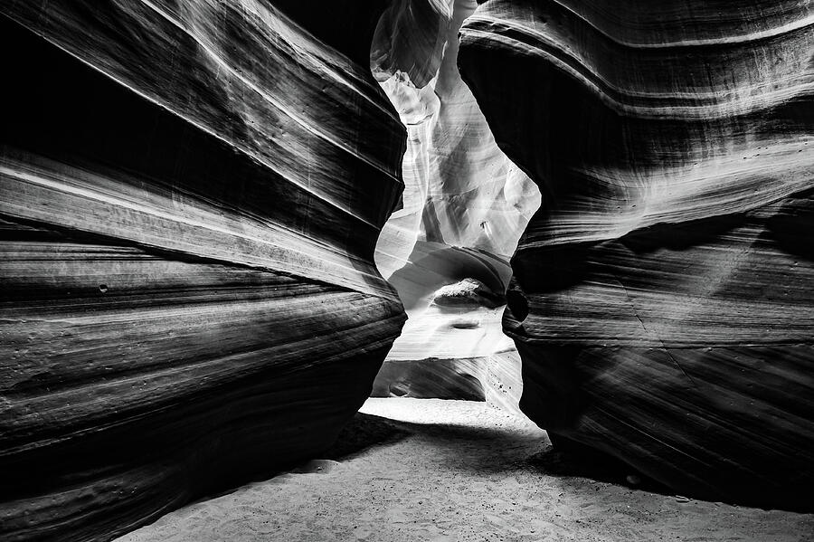 Antelope Canyon Slot Canyon Walls in Black and White Photograph by Gregory Ballos