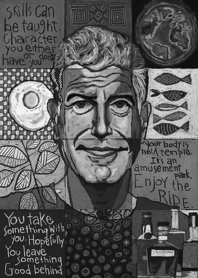 Anthony Bourdain Collage - Black and White Painting by David Hinds