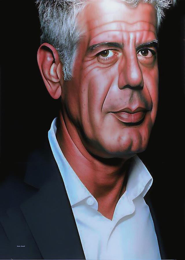 Anthony Bourdain Portrait  Mixed Media by Dennis Baswell