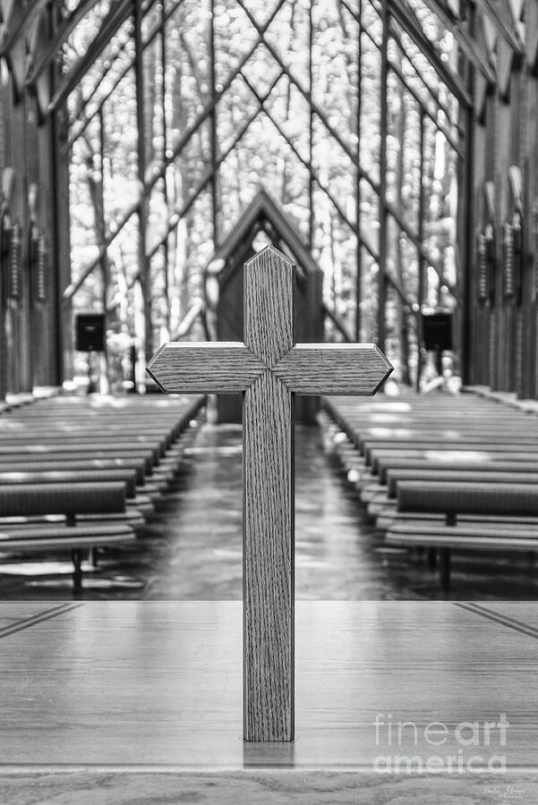 Anthony Chapel Cross Grayscale Photograph by Jennifer White