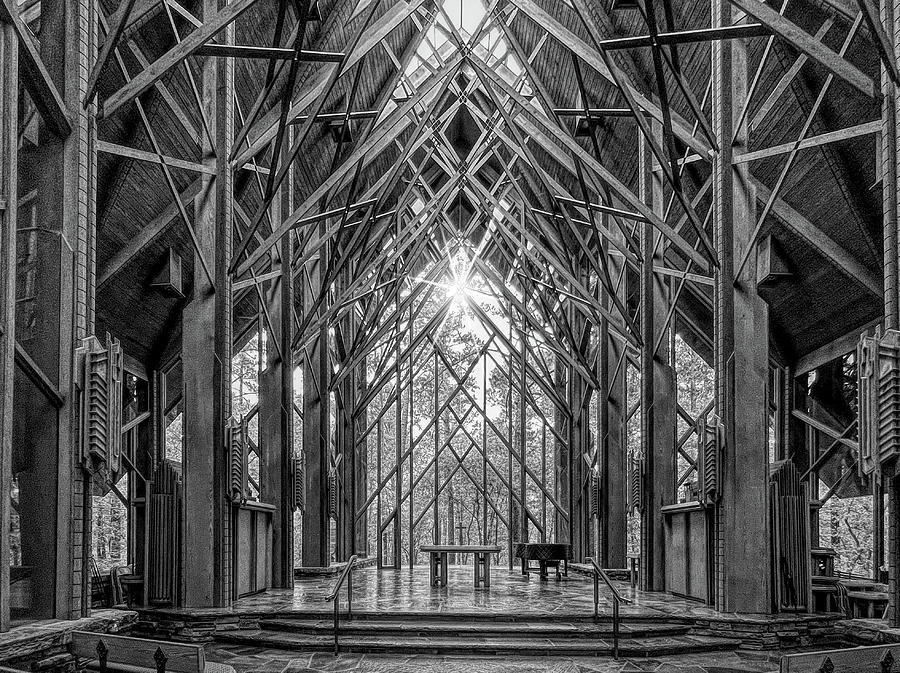 Anthony Chapel Heavenly Light Black and White Photograph by Judy Vincent
