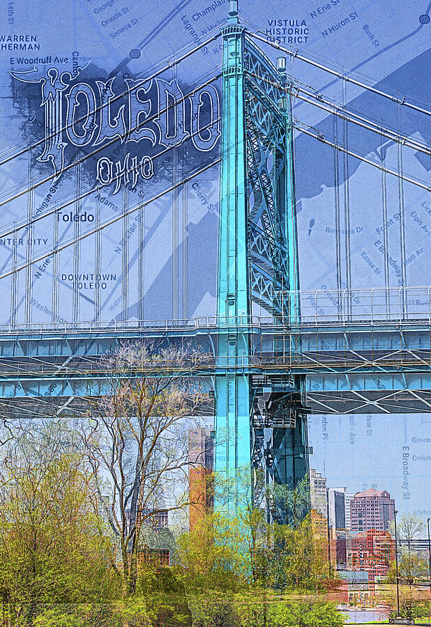 Anthony Wayne Bridge Toledo Map Mixed Media by Dan Sproul Anthony Wayne Bridge Toledo Map Mixed Media by Dan Sproul