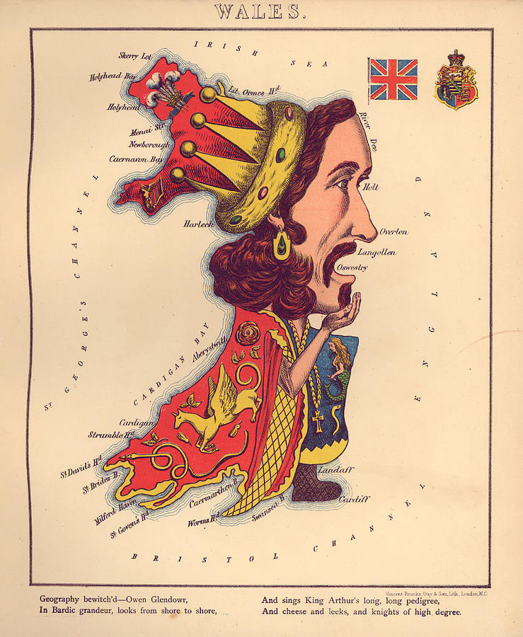 Map Drawing - Anthropomorphic Map of Wales by Vintage Maps