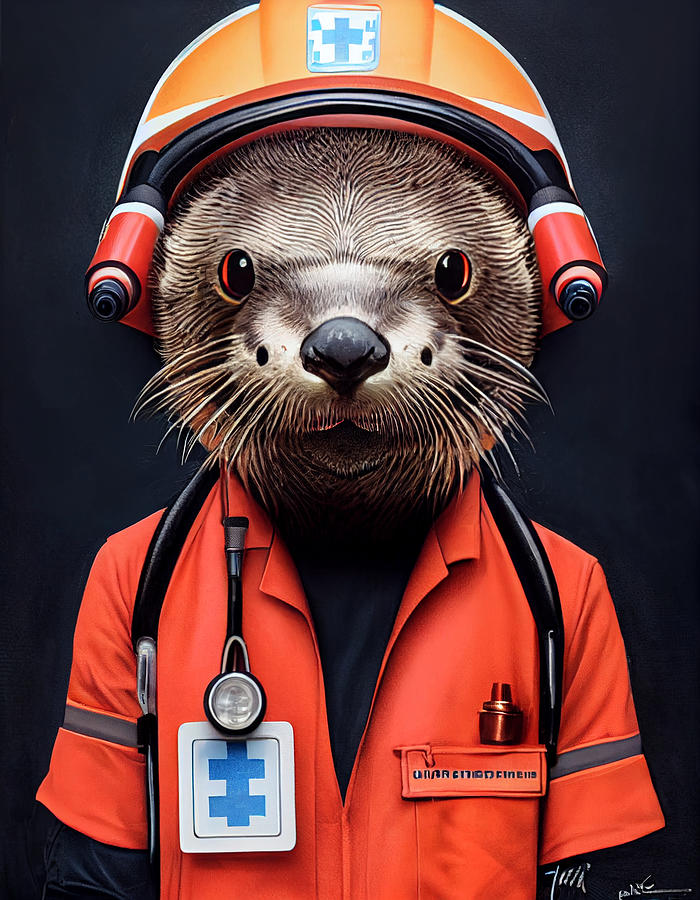 Fantasy Painting - Anthropomorphic  Otter  as  a  Portrait  of  a  Female  EMS  P  by Asar Studios by Celestial Images