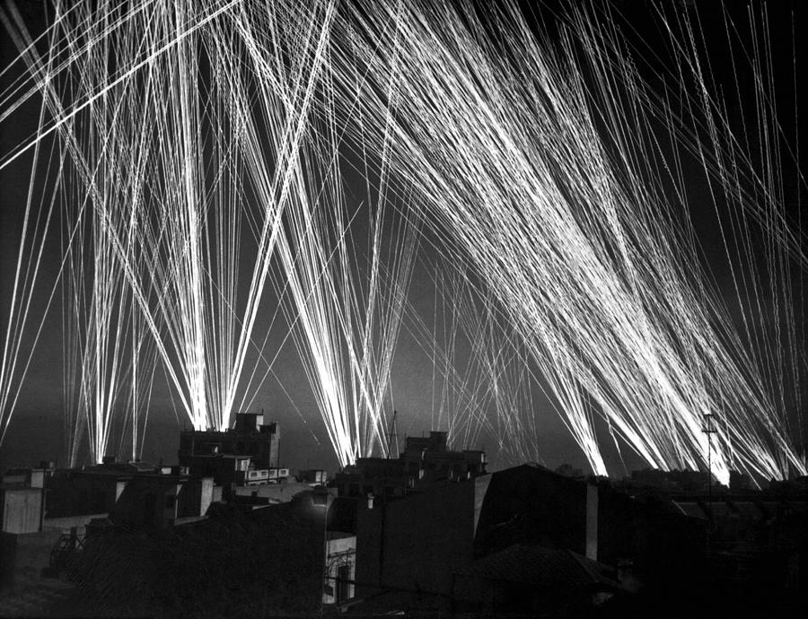 Anti-Aircraft Fire Lighting Up The Sky - WW2 Algiers Photograph by War Is Hell Store
