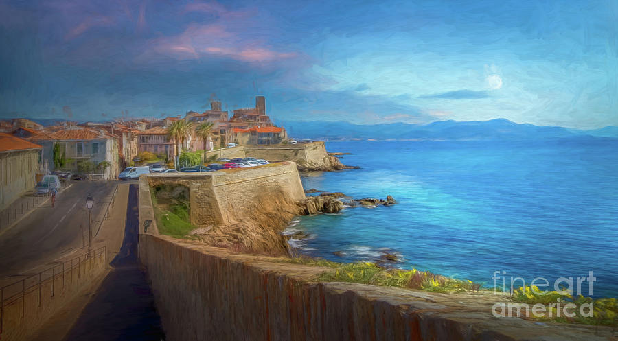 Antibes Sea Wall Along The Sea, France, Painterly Photograph by Liesl Walsh