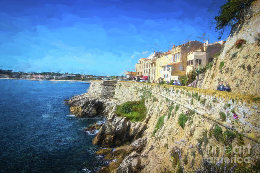 Antibes Sea Wall, France 3, Painterly Photograph by Liesl Walsh