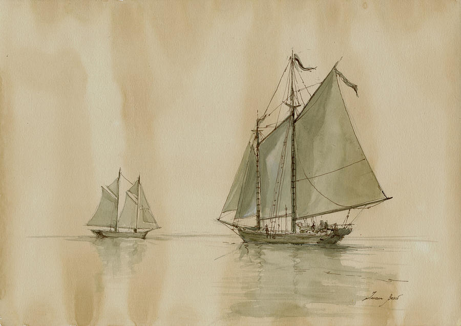 Sailing Yacht Painting - Antigua Regatta Schooners by Juan Bosco