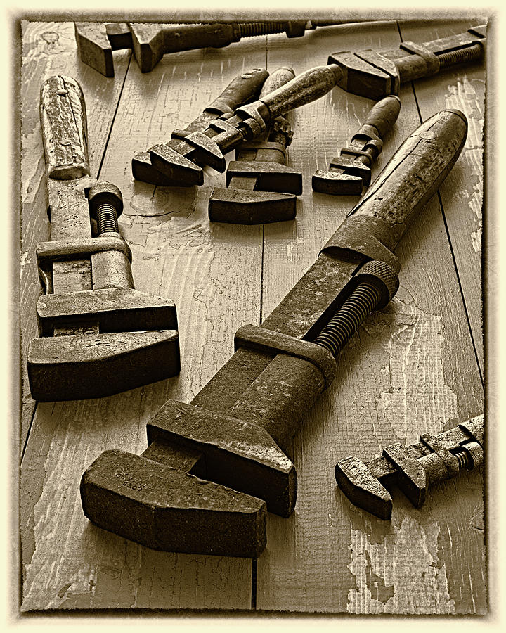 Antique Adjustable Wrenches with border Photograph by David Smith