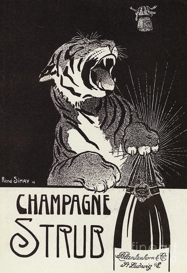 Antique Advertisement for Strub champagne Drawing by French School