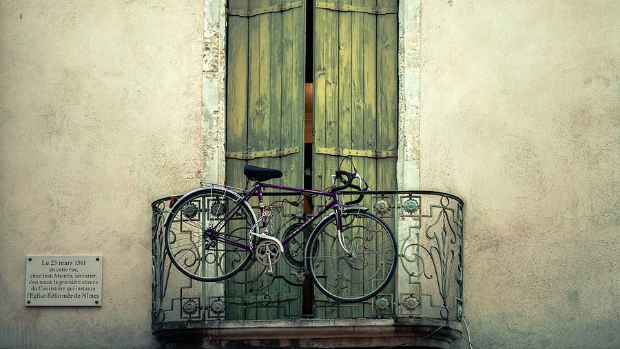 Astonishing Photograph - Antique Balcony Parked Bicycle High Resolution by Hi Res