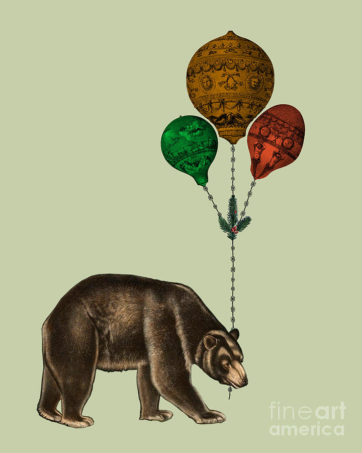 Wildlife Mixed Media - Antique Balloon Bear by Madame Memento