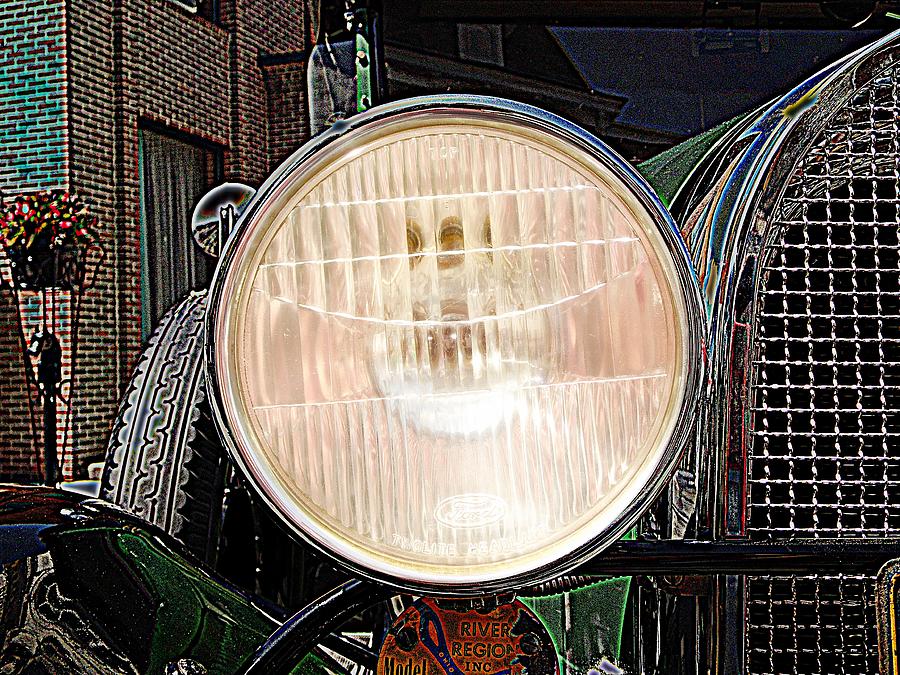 Antique car headlight invert difference of gaussians Digital Art by Karl Rose